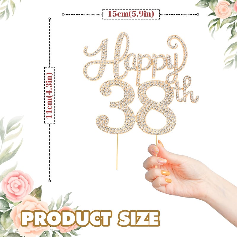 LASKYER Happy 38th Birthday Decorations,38th Birthday Gold Rhinestone Cake Topper - Cheers to 38 Years Old Bday Party Metal Sparkly Cake Centerpieces Sign. - Image 2